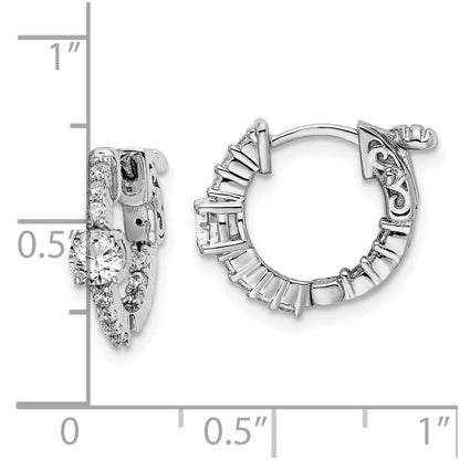 Sterlingsilber Schimmernd Rhodiniert 22 Stein Zirkonia in und Außen Rund Klappbar Creolen