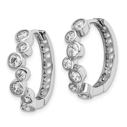 Sterlingsilber Schimmernd Rhodiniert 14 Stein Zirkonia Bevel Set Klappbar Creolen