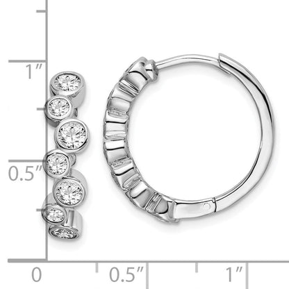 Sterlingsilber Schimmernd Rhodiniert 14 Stein Zirkonia Bevel Set Klappbar Creolen