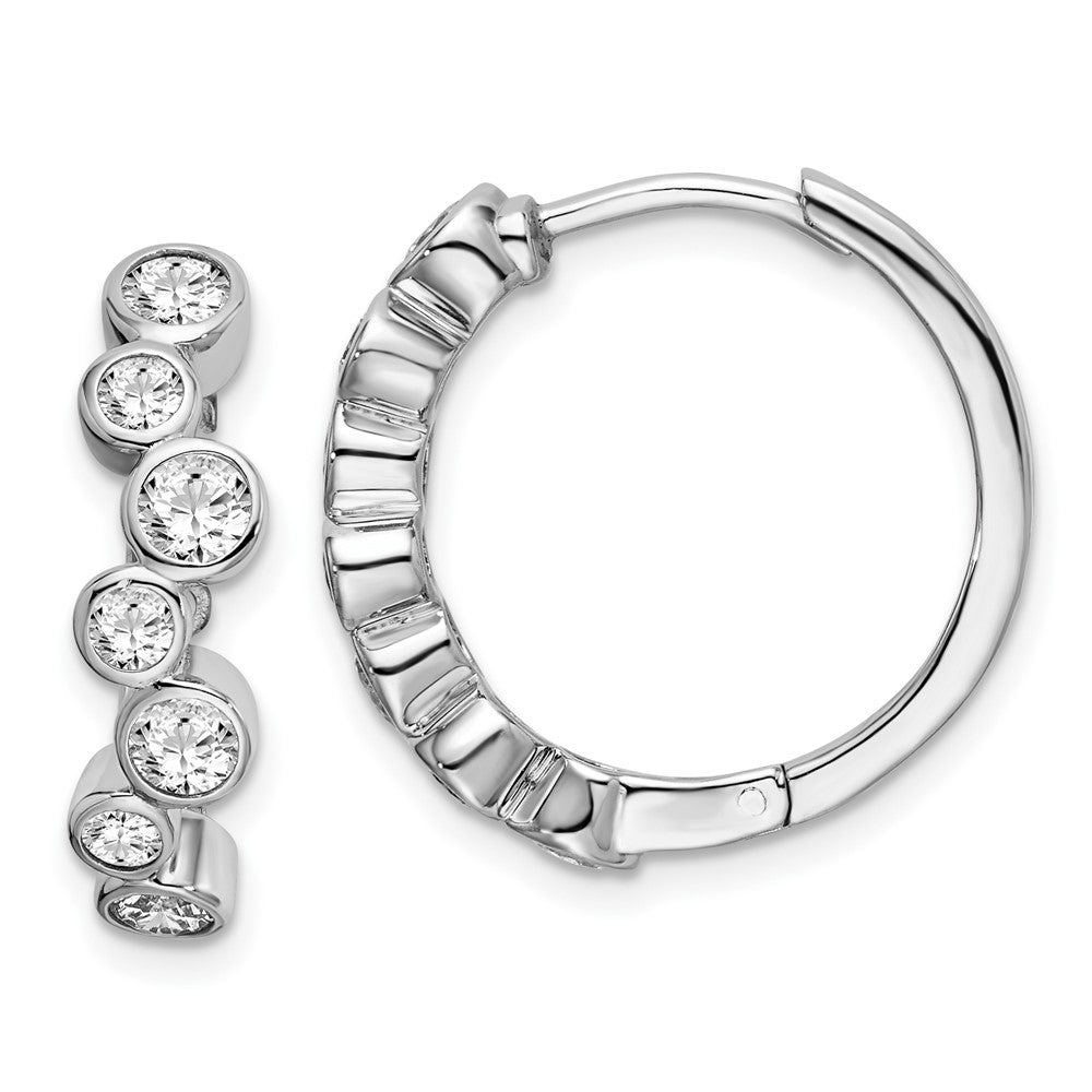 Sterlingsilber Schimmernd Rhodiniert 14 Stein Zirkonia Bevel Set Klappbar Creolen