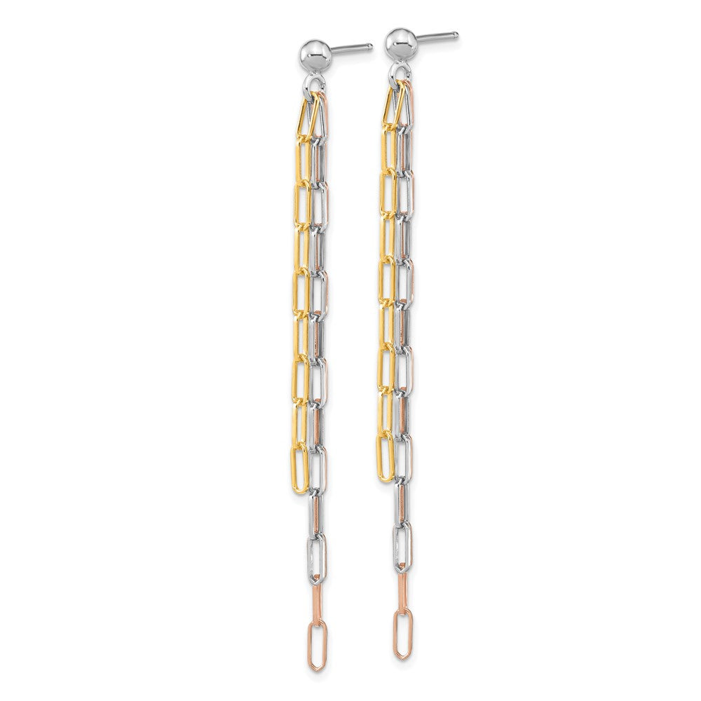Sterlingsilber Rhodiniert-plate Rose & Gelb-tone Büroklammer Glieder 3-strand Earri