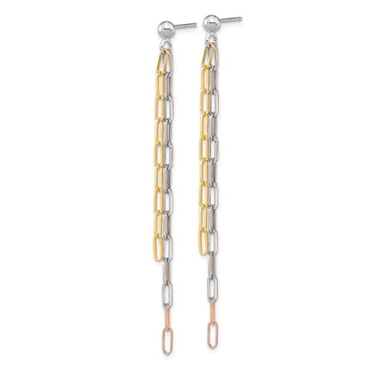 Sterlingsilber Rhodiniert-plate Rose & Gelb-tone Büroklammer Glieder 3-strand Earri