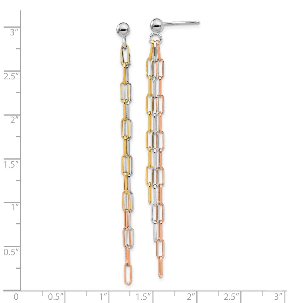 Sterlingsilber Rhodiniert-plate Rose & Gelb-tone Büroklammer Glieder 3-strand Earri