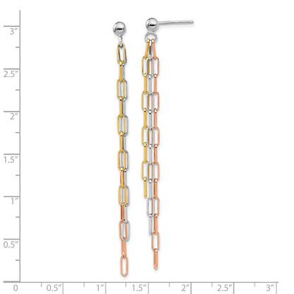 Sterlingsilber Rhodiniert-plate Rose & Gelb-tone Büroklammer Glieder 3-strand Earri