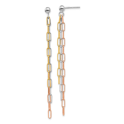 Sterlingsilber Rhodiniert-plate Rose & Gelb-tone Büroklammer Glieder 3-strand Earri