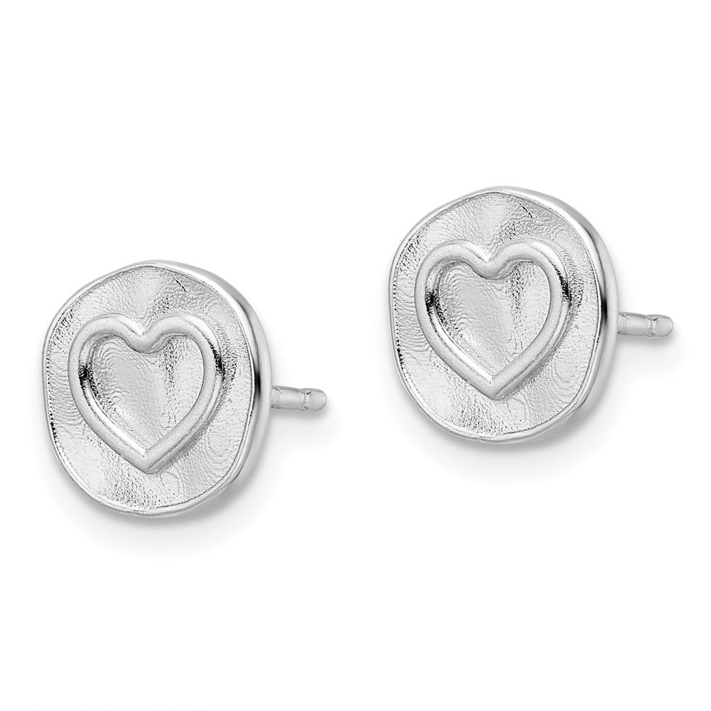 Sterlingsilber Rhodiniert Herz in Satiniert Kreis Ohrstecker