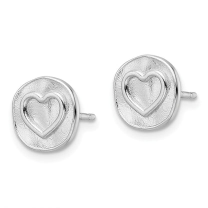 Sterlingsilber Rhodiniert Herz in Satiniert Kreis Ohrstecker