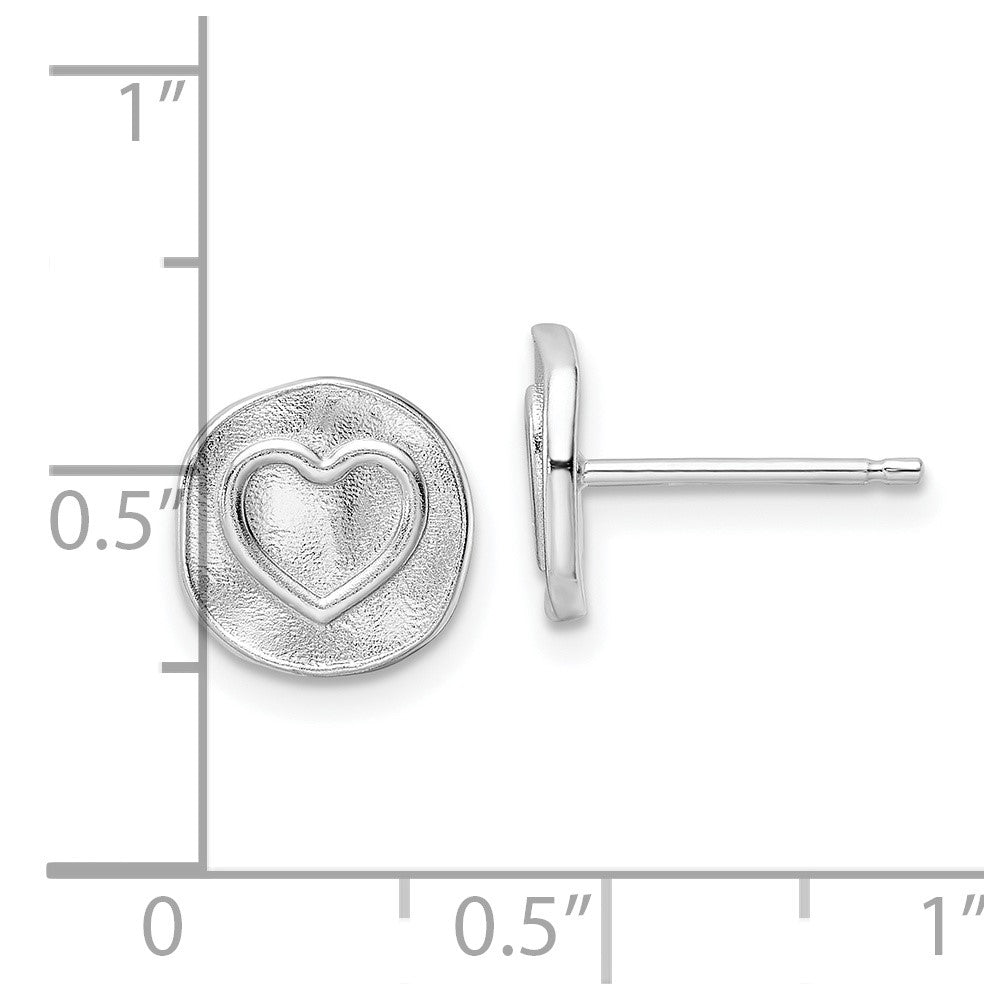 Sterlingsilber Rhodiniert Herz in Satiniert Kreis Ohrstecker