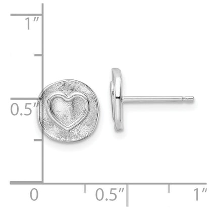 Sterlingsilber Rhodiniert Herz in Satiniert Kreis Ohrstecker