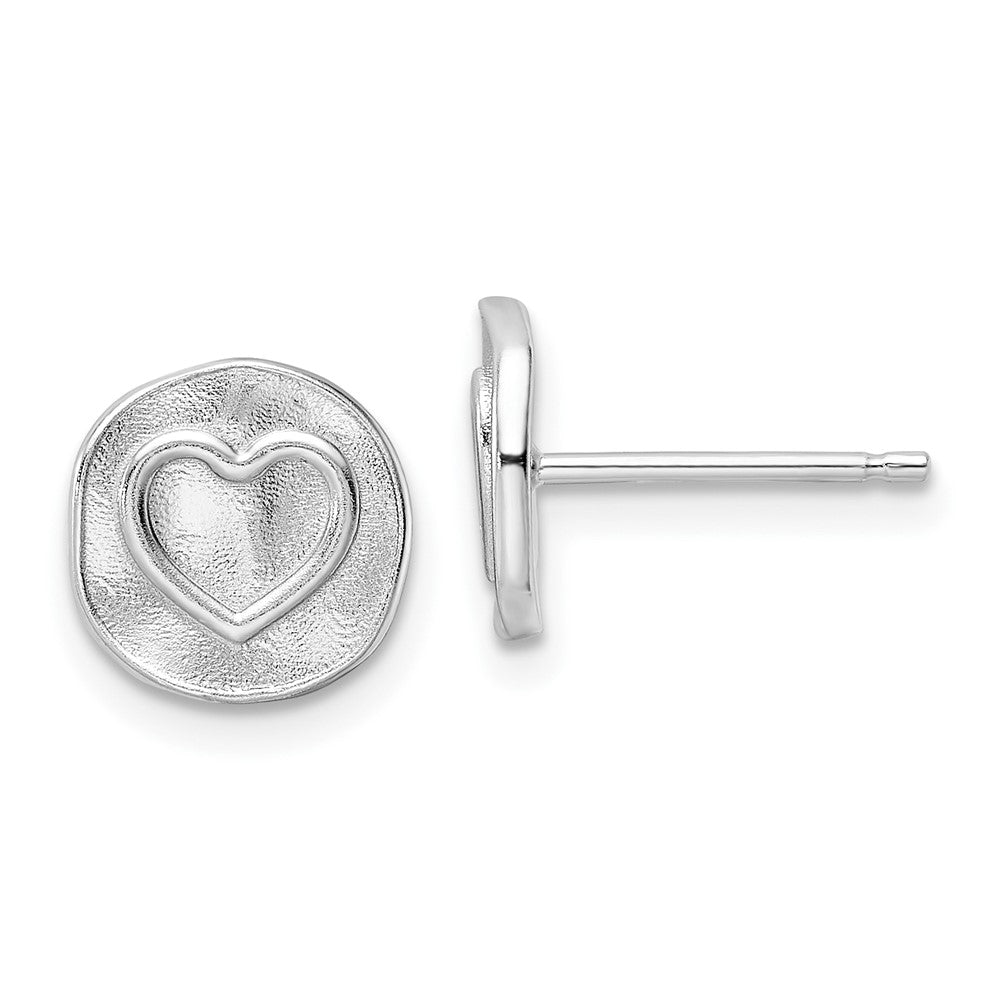 Sterlingsilber Rhodiniert Herz in Satiniert Kreis Ohrstecker