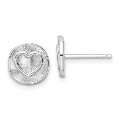 Sterlingsilber Rhodiniert Herz in Satiniert Kreis Ohrstecker