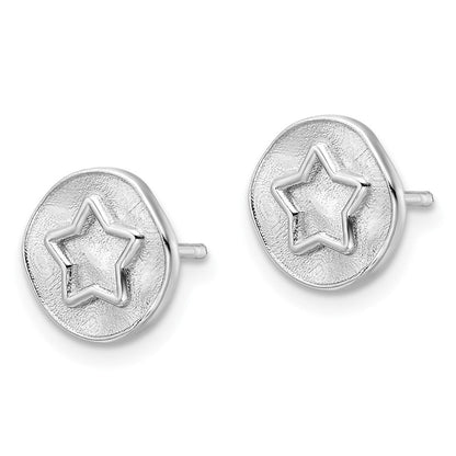 Sterlingsilber Rhodiniert Stern in Satiniert Kreis Ohrstecker
