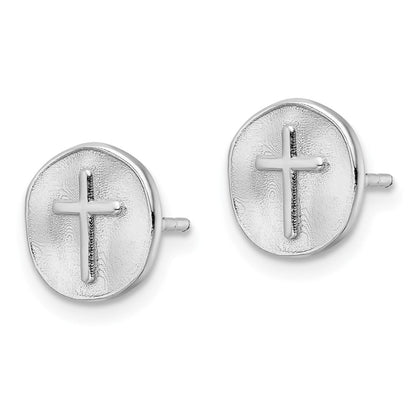 Sterlingsilber Rhodiniert Kreuz in Satiniert Kreis Ohrstecker