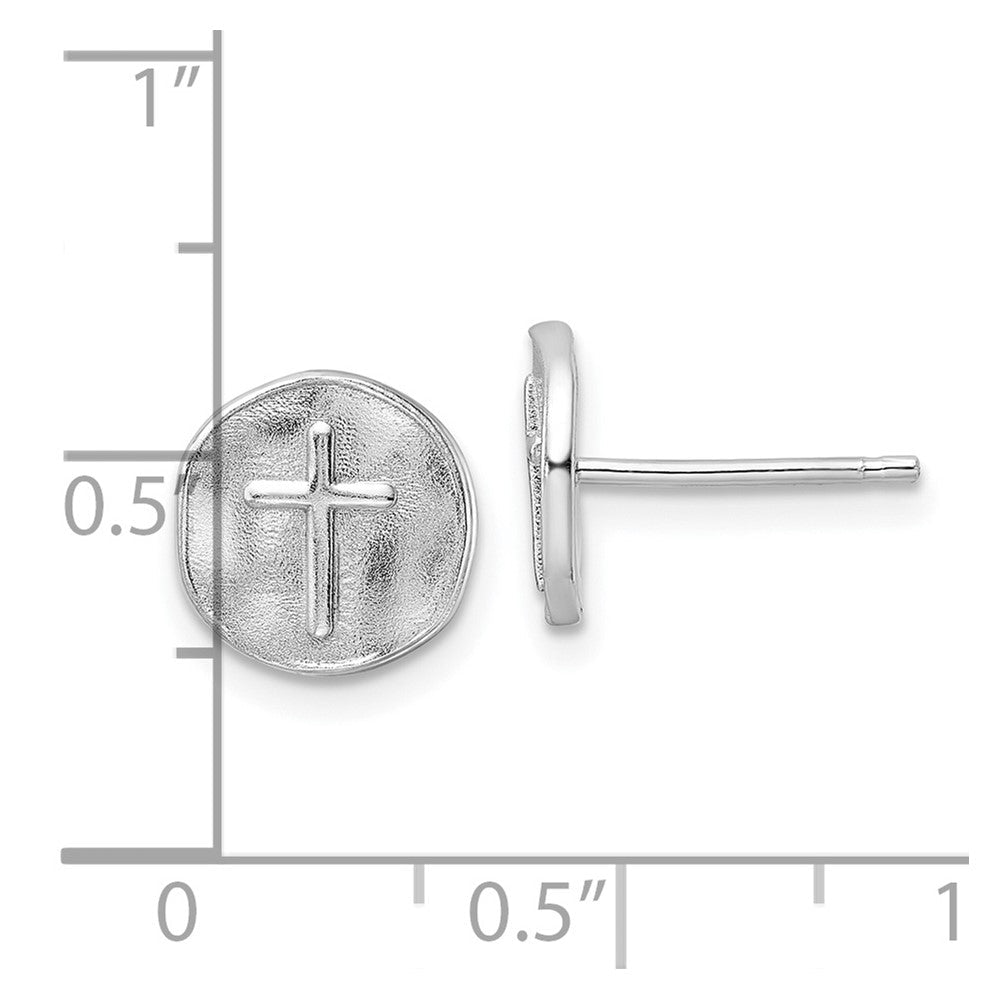 Sterlingsilber Rhodiniert Kreuz in Satiniert Kreis Ohrstecker