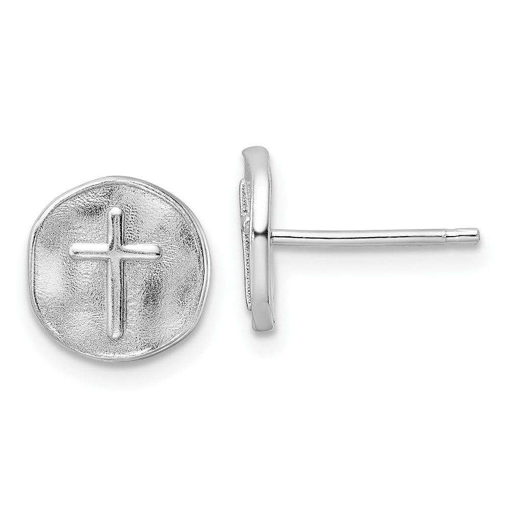 Sterlingsilber Rhodiniert Kreuz in Satiniert Kreis Ohrstecker