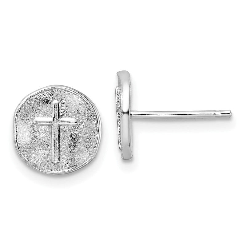 Sterlingsilber Rhodiniert Kreuz in Satiniert Kreis Ohrstecker