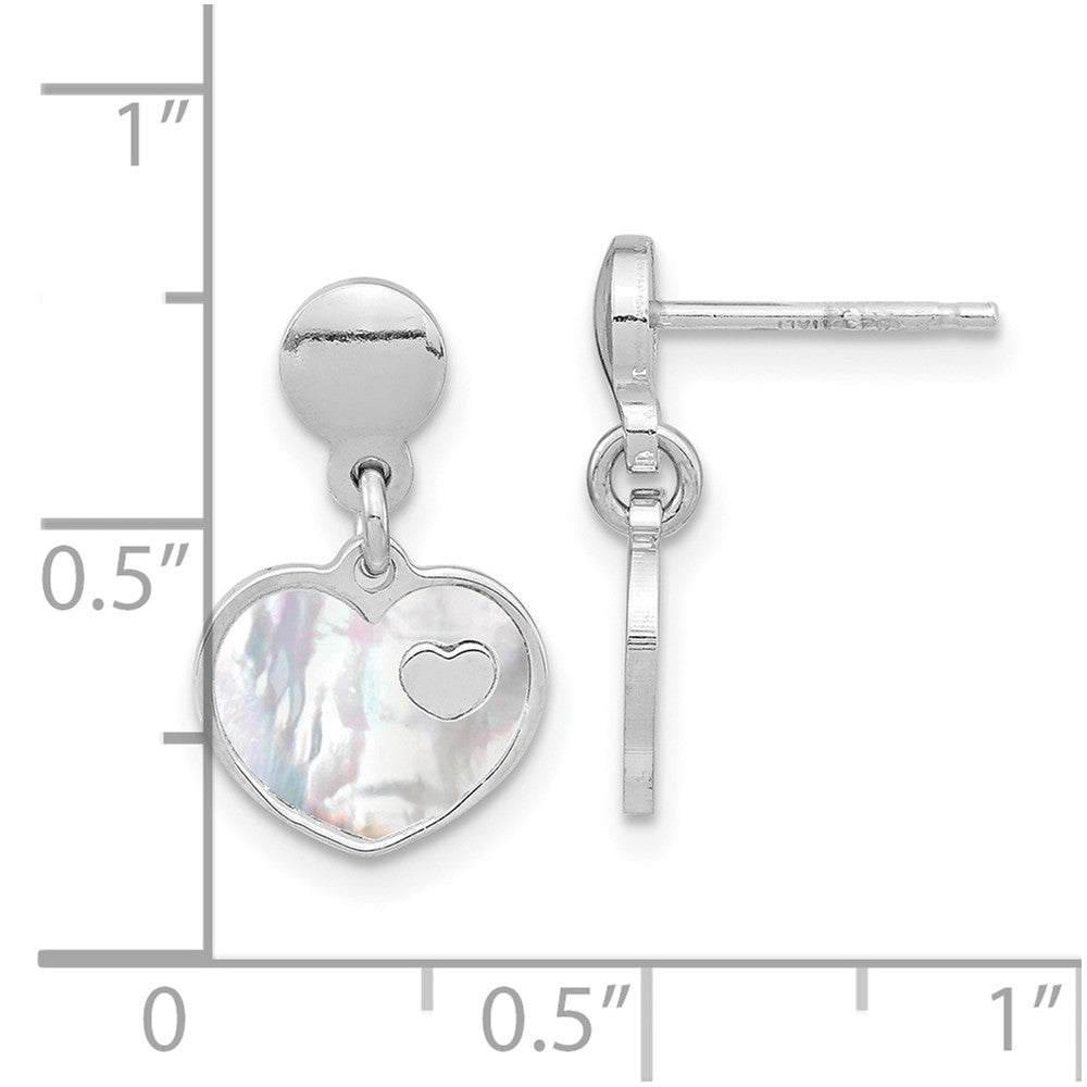 Sterlingsilber Rhodiniert Perlmutt Herz Stecker Ohrhänger