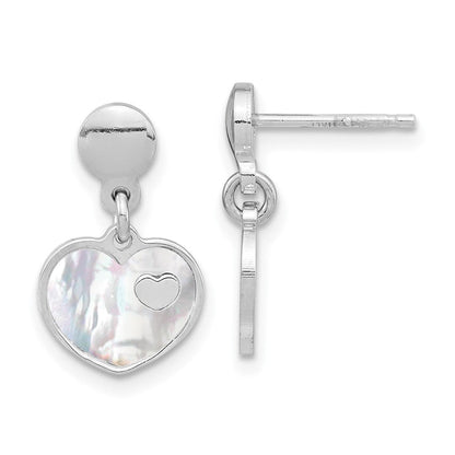 Sterlingsilber Rhodiniert Perlmutt Herz Stecker Ohrhänger