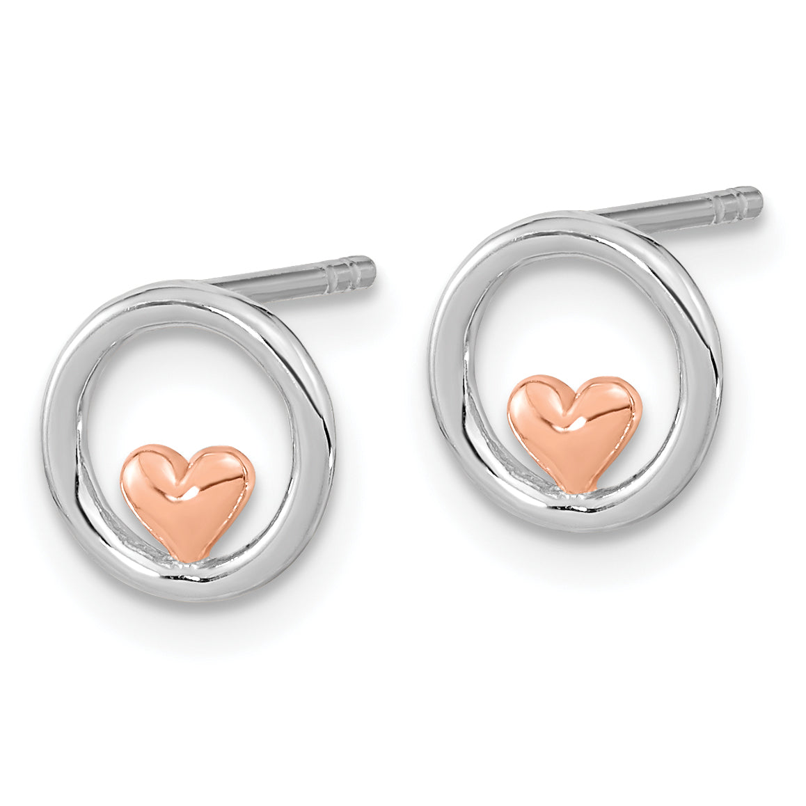 Ss/roségoldbeschichtet Sterlingsilber Rhodiniert & Rose Vergoldet Kreis mit Herz Ohrstecker