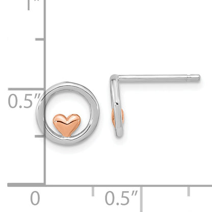 Ss/roségoldbeschichtet Sterlingsilber Rhodiniert & Rose Vergoldet Kreis mit Herz Ohrstecker