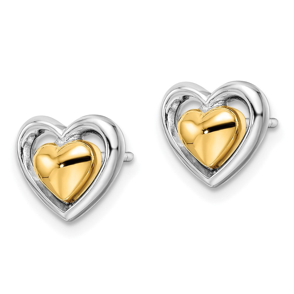 Ss/vergoldet Sterlingsilber Rhodiniert & Vergoldet Herz Ohrstecker
