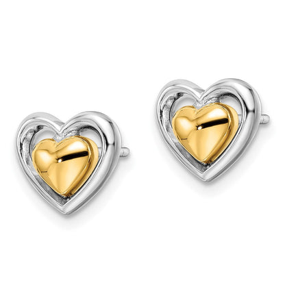 Ss/vergoldet Sterlingsilber Rhodiniert & Vergoldet Herz Ohrstecker