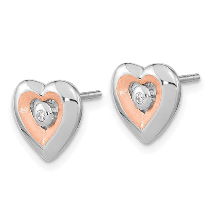 Ss/roségoldbeschichtet Sterlingsilber Rhodiniert & Rose Vergoldet Diamant Herz Ohrstecker