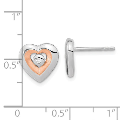 Ss/roségoldbeschichtet Sterlingsilber Rhodiniert & Rose Vergoldet Diamant Herz Ohrstecker