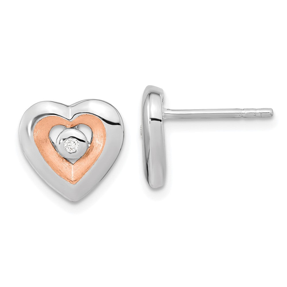 Ss/roségoldbeschichtet Sterlingsilber Rhodiniert & Rose Vergoldet Diamant Herz Ohrstecker