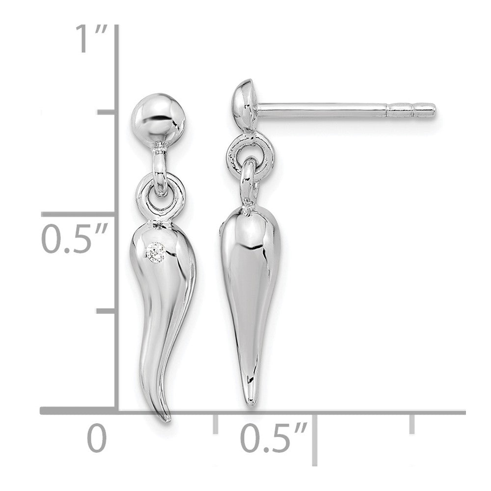 Sterlingsilber Rhodiniert Poliert Zirkonia Italienisch Horn Hängend Ohrstecker