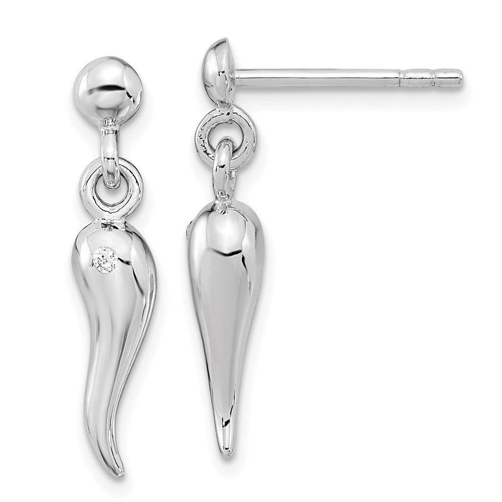 Sterlingsilber Rhodiniert Poliert Zirkonia Italienisch Horn Hängend Ohrstecker