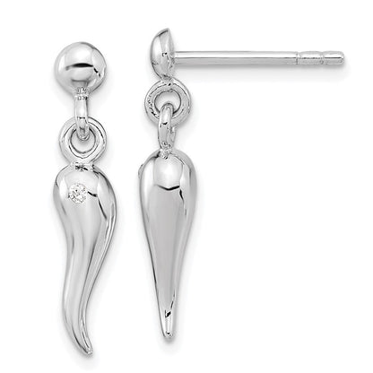 Sterlingsilber Rhodiniert Poliert Zirkonia Italienisch Horn Hängend Ohrstecker