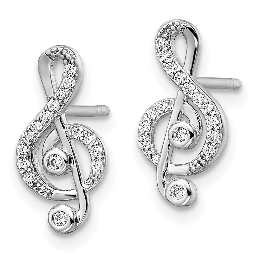 Sterlingsilber Rhodiniert Zirkonia Noten Schlüssel Ohrstecker