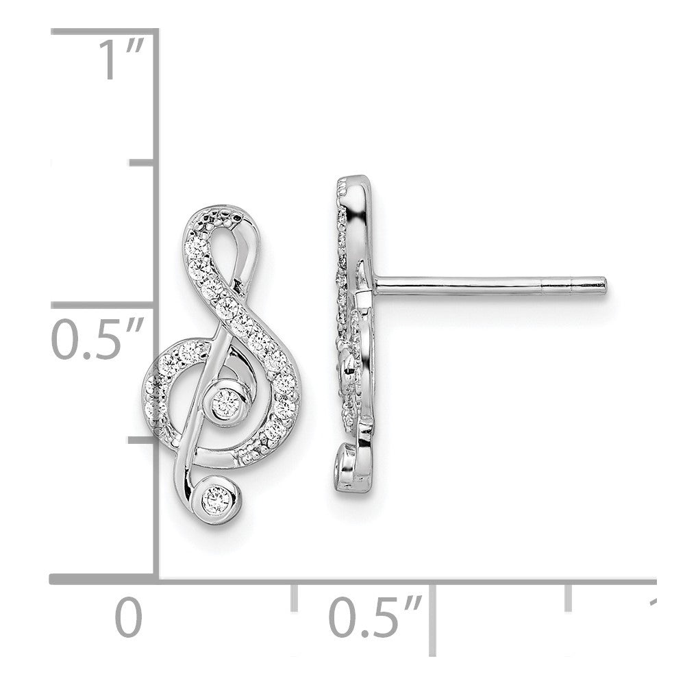 Sterlingsilber Rhodiniert Zirkonia Noten Schlüssel Ohrstecker