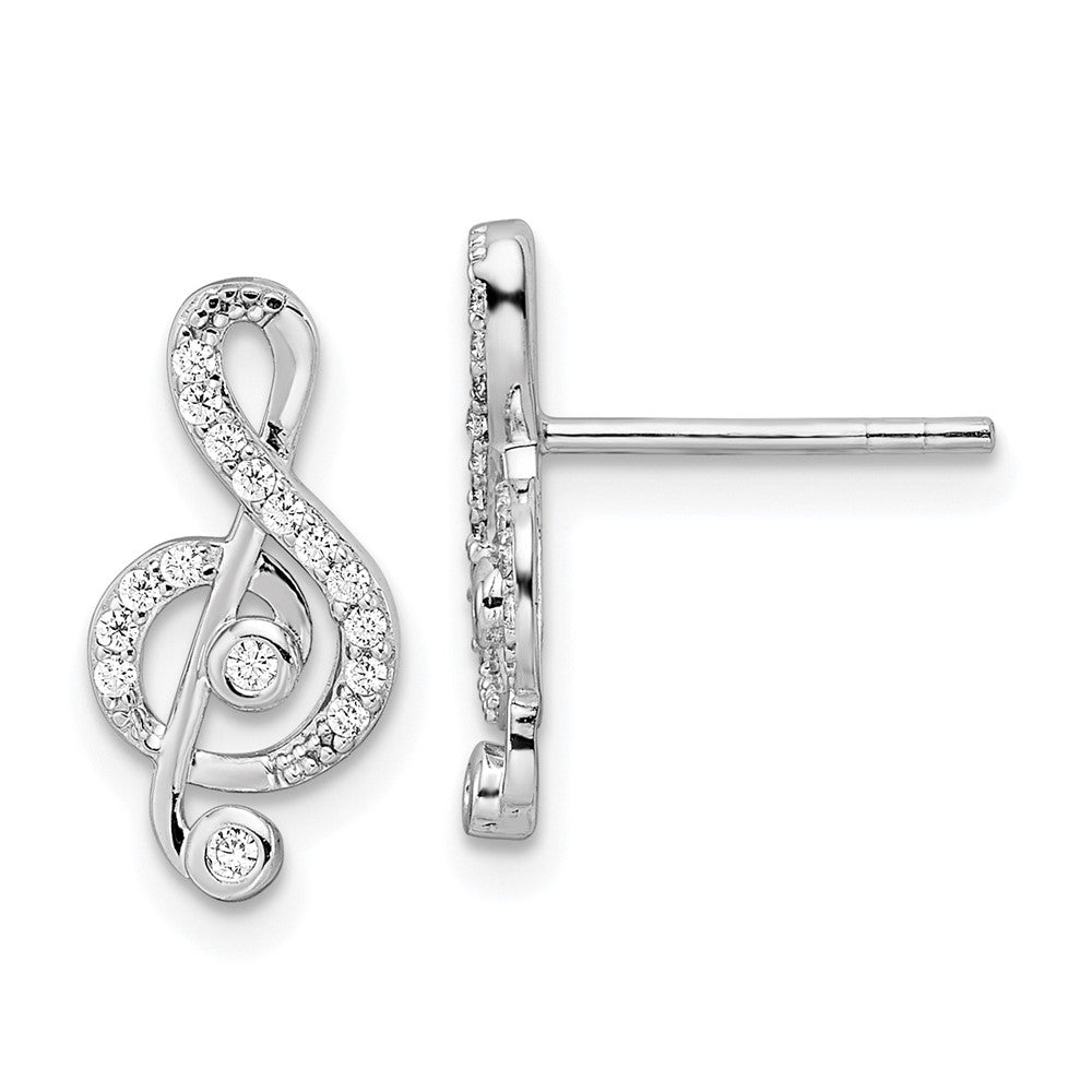 Sterlingsilber Rhodiniert Zirkonia Noten Schlüssel Ohrstecker