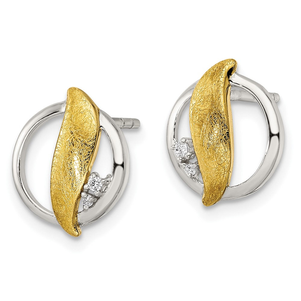Sterlingsilber Rhodiniert Goldfarben Poliert/brushed Zirkonia Kreis Ohrstecker