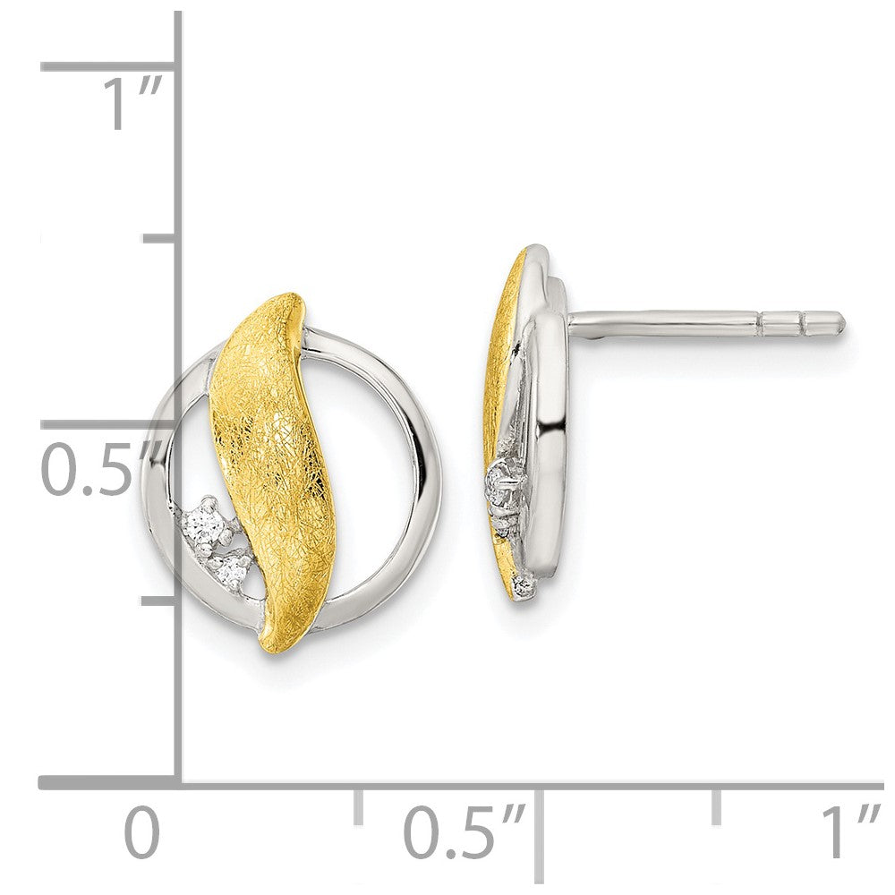 Sterlingsilber Rhodiniert Goldfarben Poliert/brushed Zirkonia Kreis Ohrstecker