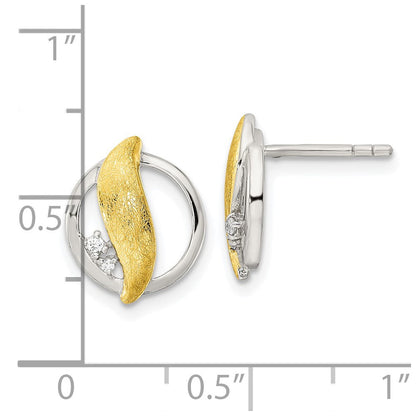 Sterlingsilber Rhodiniert Goldfarben Poliert/brushed Zirkonia Kreis Ohrstecker