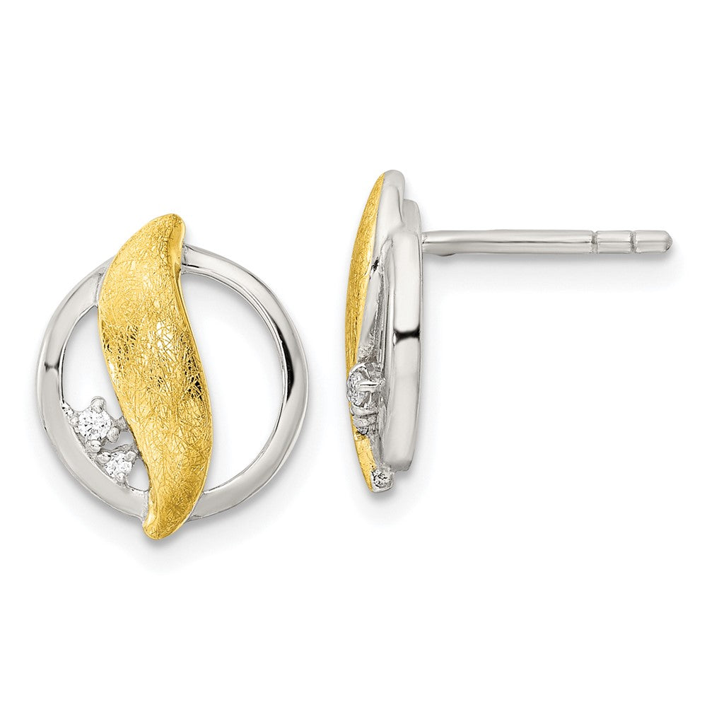 Sterlingsilber Rhodiniert Goldfarben Poliert/brushed Zirkonia Kreis Ohrstecker