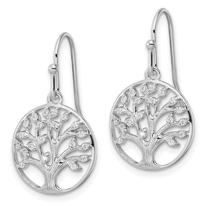 Sterlingsilber Rhodiniert Hängend Poliert Zirkonia Baum Of Leben Ohrringe