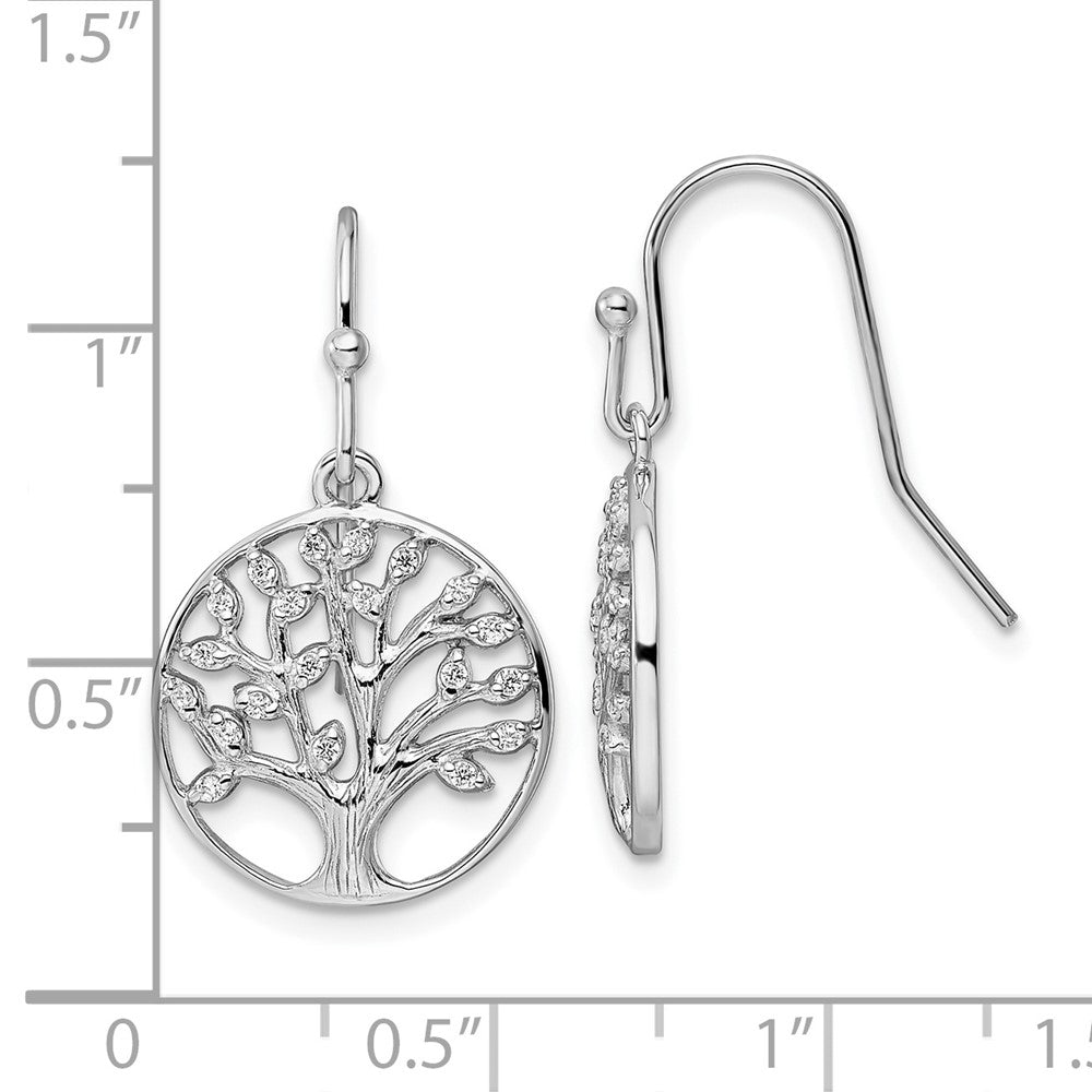 Sterlingsilber Rhodiniert Hängend Poliert Zirkonia Baum Of Leben Ohrringe
