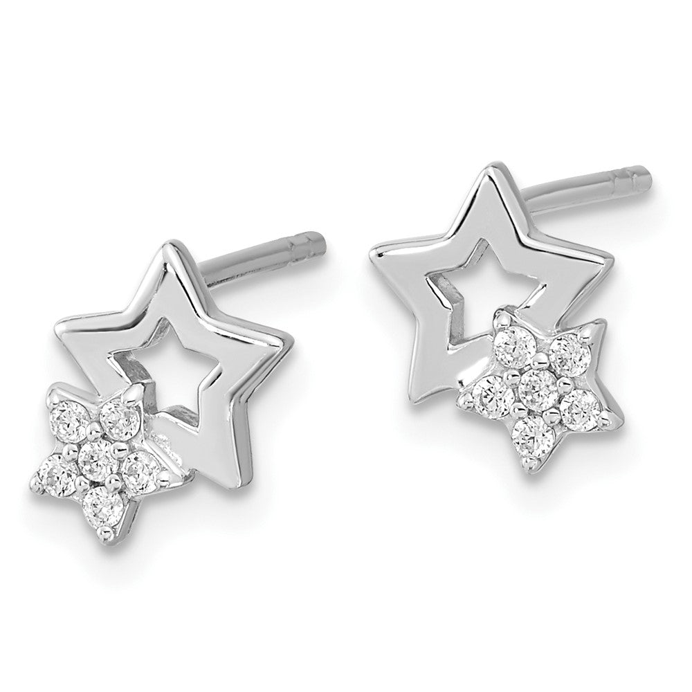 Sterlingsilber Rhodiniert Zirkonia Stern Ohrstecker