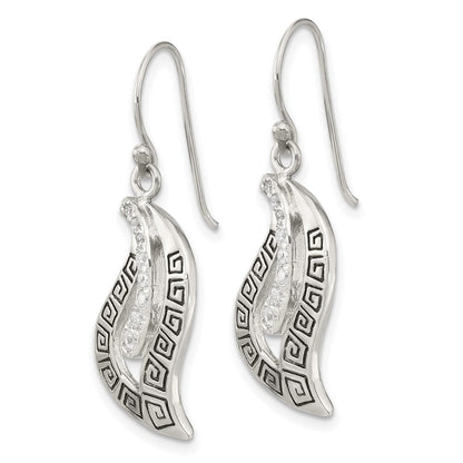 Sterlingsilber Antikisiert Zirkonia Greek Key Blatt Hirte Haken Ohrringe