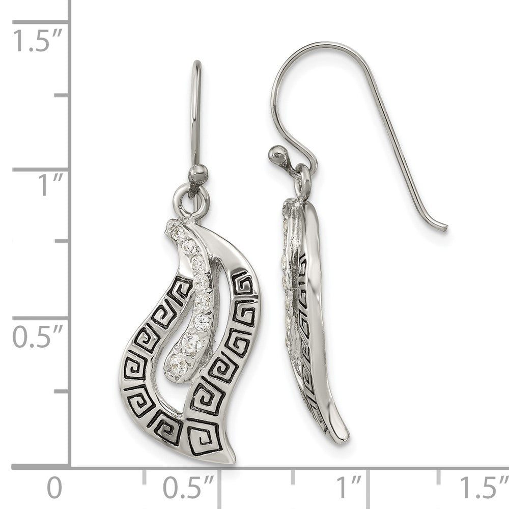 Sterlingsilber Antikisiert Zirkonia Greek Key Blatt Hirte Haken Ohrringe