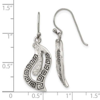 Sterlingsilber Antikisiert Zirkonia Greek Key Blatt Hirte Haken Ohrringe