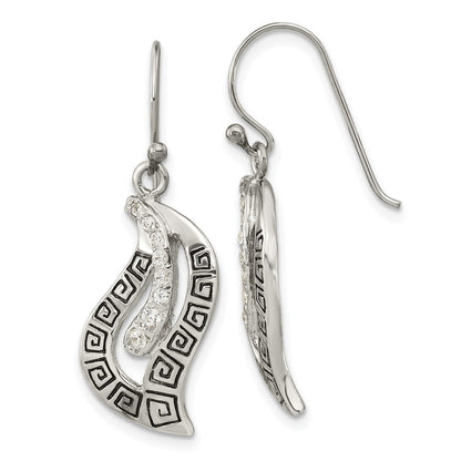 Sterlingsilber Antikisiert Zirkonia Greek Key Blatt Hirte Haken Ohrringe