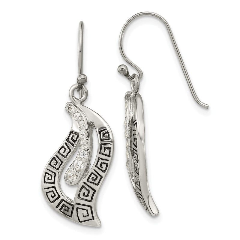 Sterlingsilber Antikisiert Zirkonia Greek Key Blatt Hirte Haken Ohrringe