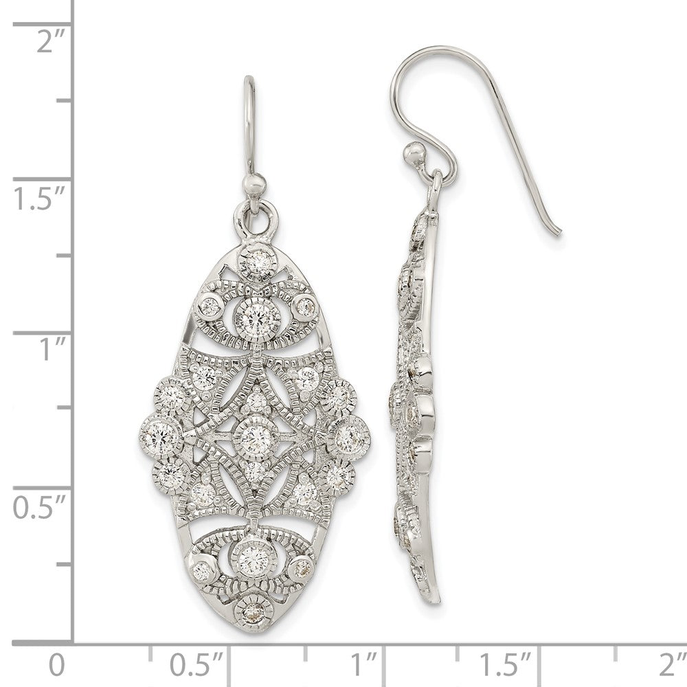 Sterlingsilber Poliert Fantasie Zirkonia Hängend Shephard Haken Ohrringe