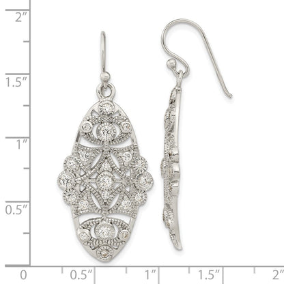 Sterlingsilber Poliert Fantasie Zirkonia Hängend Shephard Haken Ohrringe