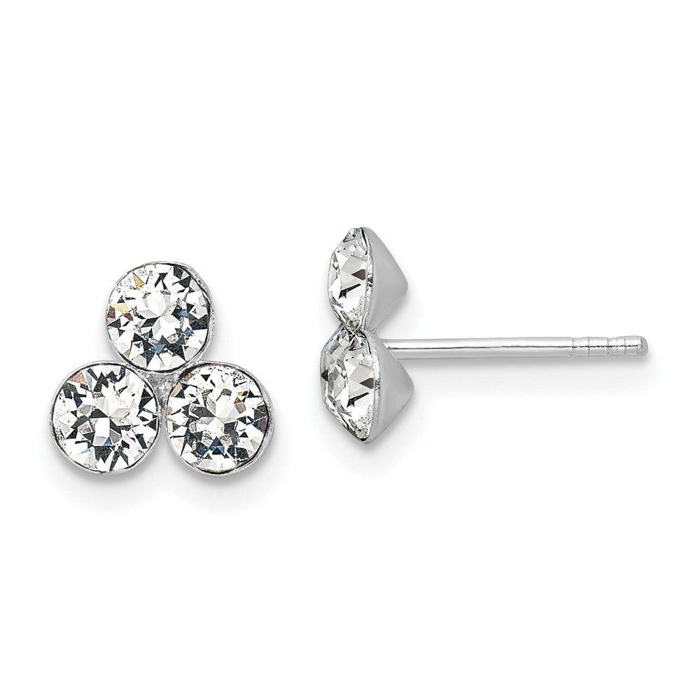 Sterlingsilber Rhodiniert Kristall 3-stone Ohrstecker